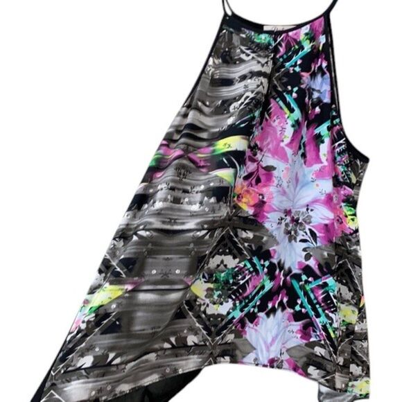 Parker Size M Silk Nassau Combo Abstract Print Tank Top Sleeveless Round Neck‎ - Picture 5 of 13
